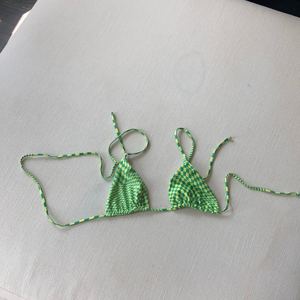 Checkerboard Yellow And Green String Bikini Set - image 2